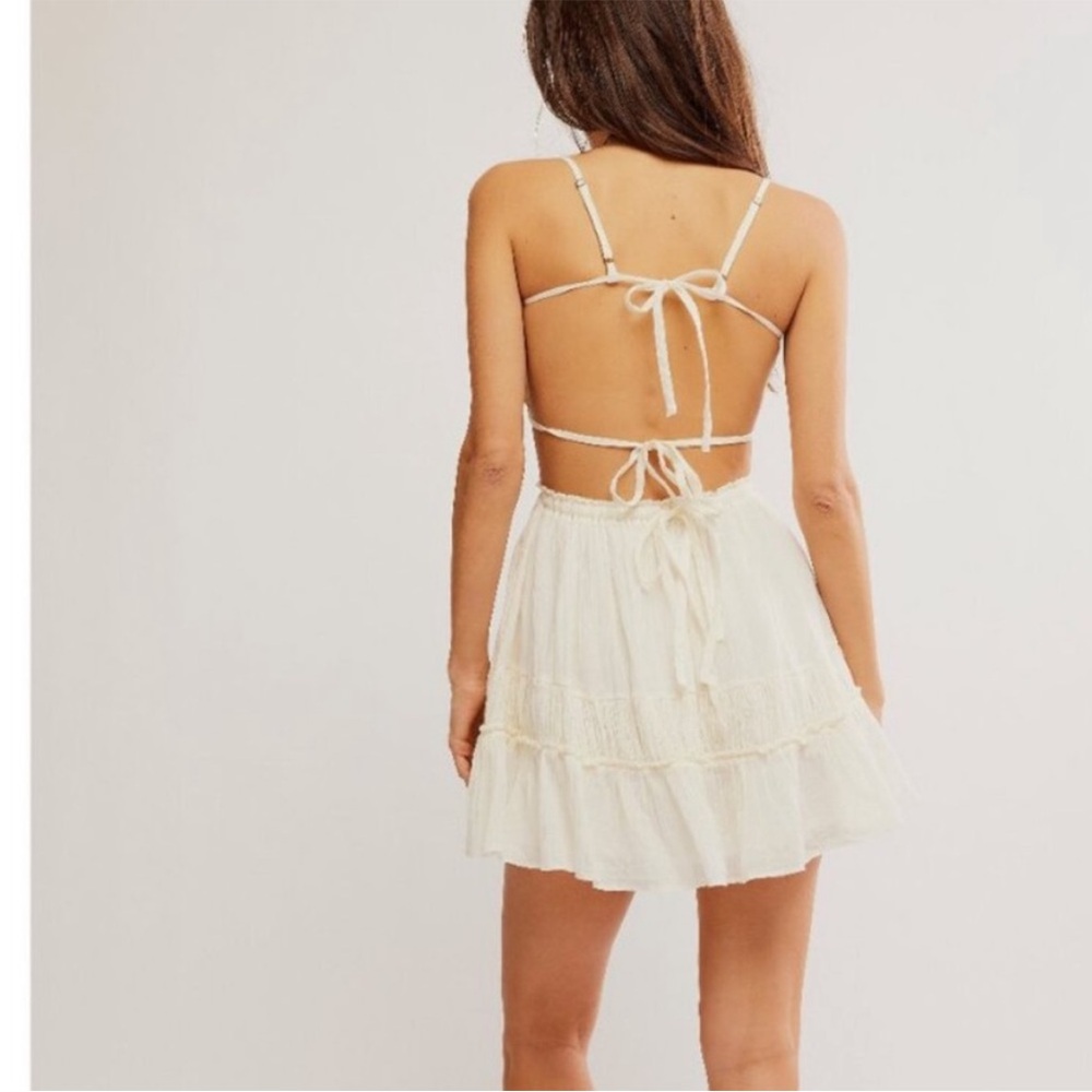 Cream Spaghetti-Strap Ruffle Mini Dress - Picture 10 of 11